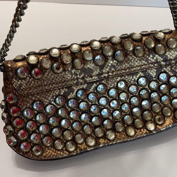 Betsey Johnson rhinestone clutch in gold gently used - Picture 6 of 9